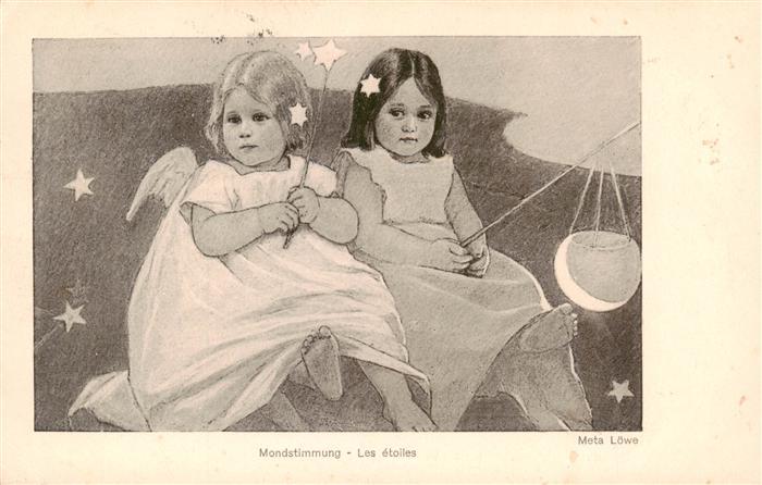 Loewe Meta Kuenstlerkarte Mondstimmung Ingel Maedchen