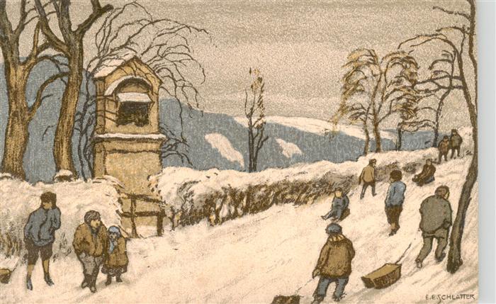 Schlatter E.E. Kuenstlerlitho Schneerutsche