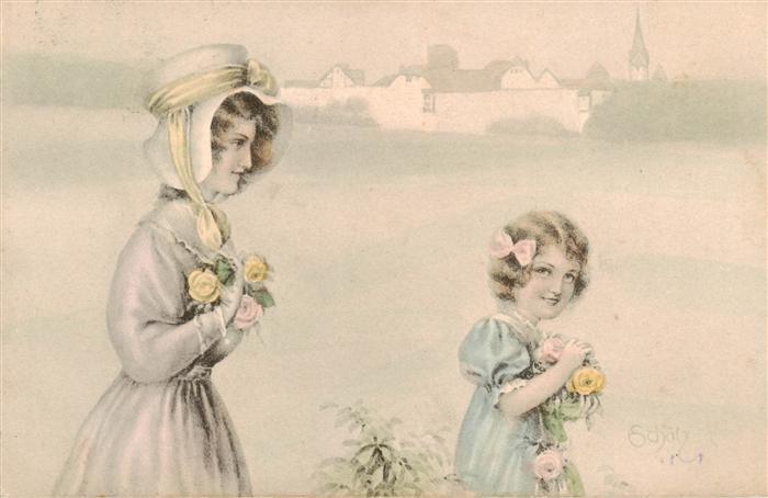 Verlag B.K.W.I. Nr. 692-5 Maedchen Frau Hut