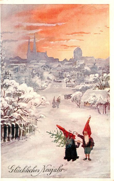 Verlag B.K.W.I. Nr. 2904-Zwerge Neujahr Schnee