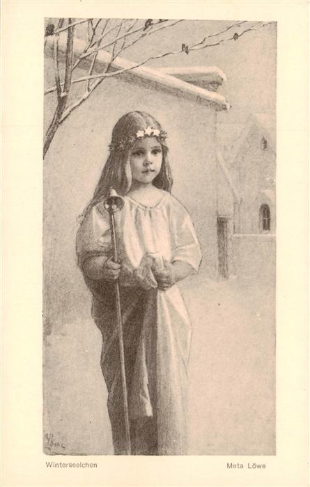 Loewe Meta Kuenstlerkarte Nr 113 Winterseelchen Maedchen
