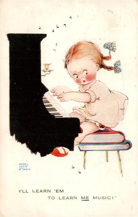 Attwell Mabel Lucie Kuenstlerkarte Klavier Maedchen