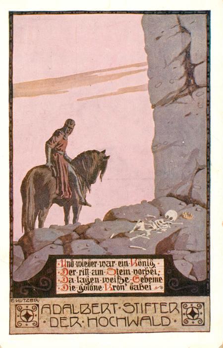 Kutzer Ernst Kuenstlerkarte Nr.14 Adalbert Stifter Pferd Slelett