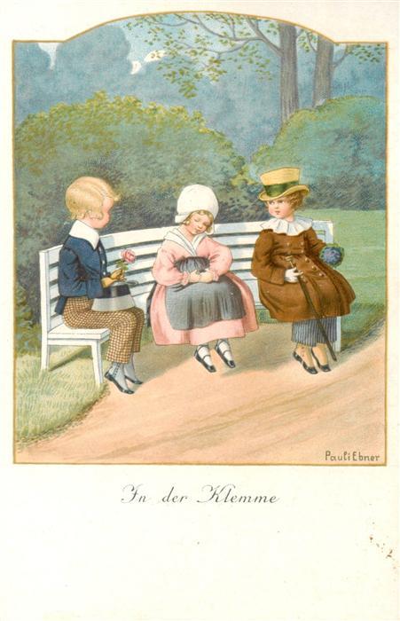 Ebner Pauli Kuenstlerkarte Nr 1270 Kinder Parkbank Hut