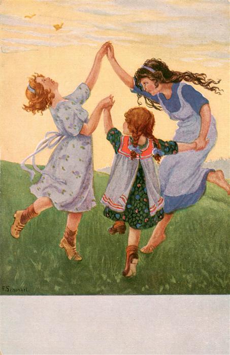 Schenkel Franziska Kuenstlerkarte Fruehlingsabend Serie 9/154 Kinder