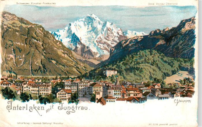 Steinmann C. Schweiz Kuenstlerlitho Nr. 138 Interlaken Jungfrau