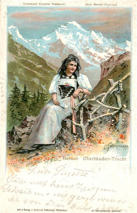 Steinmann C. Schweiz Kuenstlerlitho Nr. 2004 Berner Oberlaender-Tracht