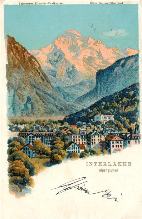Steinmann C. Schweiz Kuenstlerlitho Nr. Interlaken  Alpengluehen