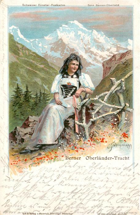 Steinmann C. Schweiz Kuenstlerlitho Nr. 2004 Berner Oberland Tracht