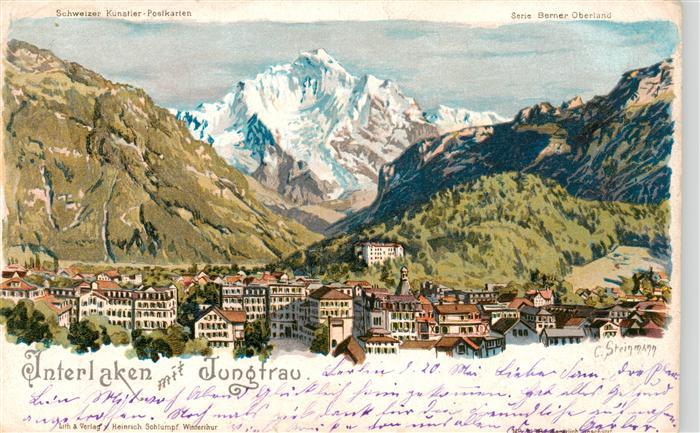 Steinmann C. Schweiz Kuenstlerlitho Nr. 2738 Interlaken Jungfrau