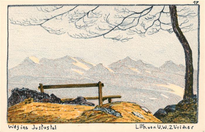 Zuericher U.W. Kuenstlerlitho Wegins Justustal Ringoldswil Gunten