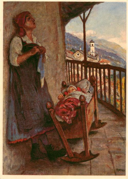 Rossi Luigi Kuenstlerkarte Babybett Kind Frau Schafhausen