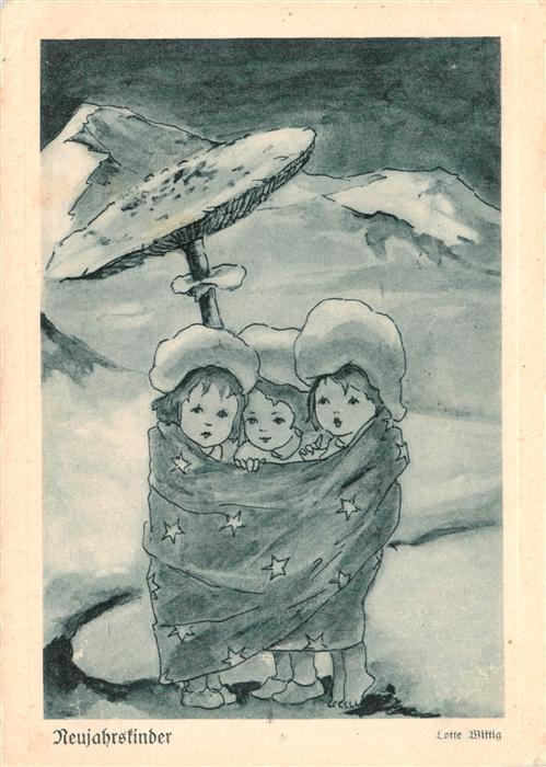 Wittig Lotte Kuenstlerkarte Neujahr kinder Schnee