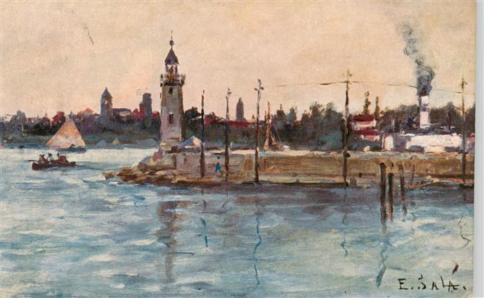 Desenzano  del Garda IT Ansicht vom Gardasee aus Hafen Kuenstlerkarte