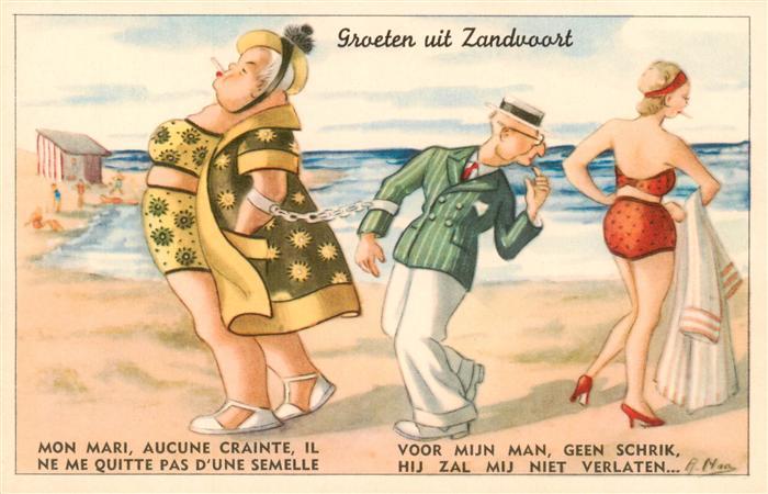 ZANDVOORT-AAN-ZEE Noord Holland NL Strandleben Karikaturen Kuenstlerkarte