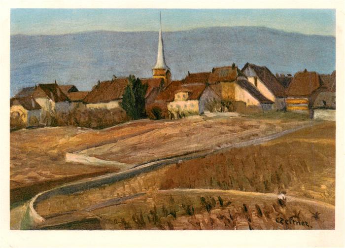 Cortaillod NE Ortsansicht mit Kirche Kuenstlerkarte