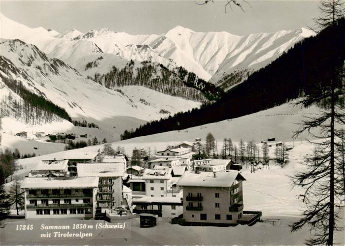 Samnaun Dorf GR Teilansicht mit Tiroleralpen Winterpanorama