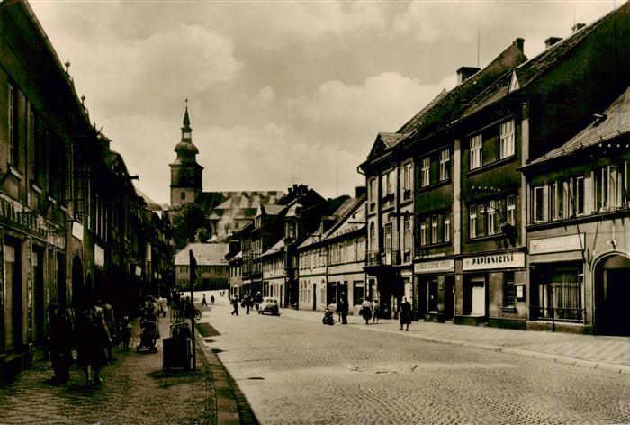 Mimon Niemes CZ Hauptstrasse Stadtzentrum Blick zur Kirche