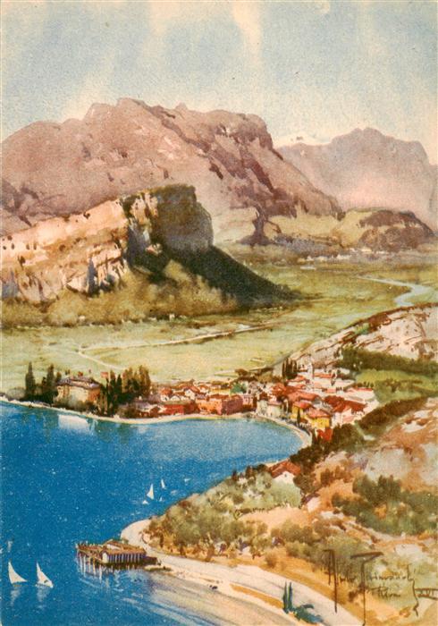 Torbole Lago di Garda IT Panorama aus der Vogelperspektive Kuenstlerkarte