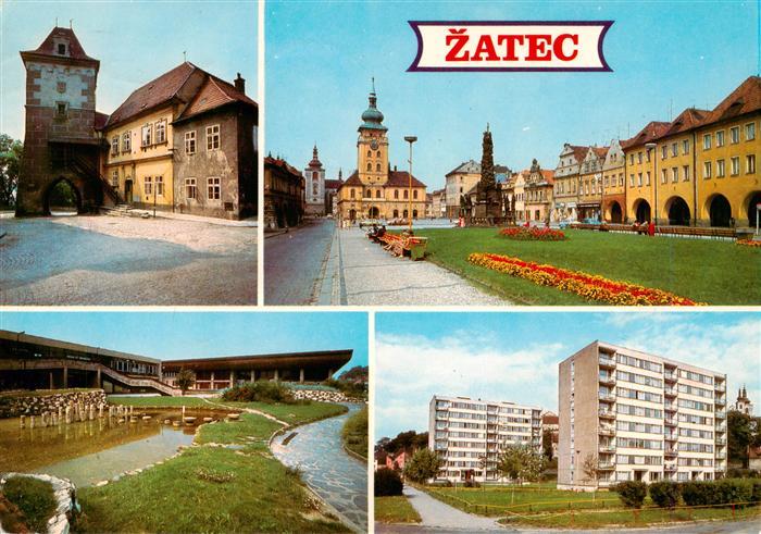 Zatec Saaz CZ Priestertor Platz Rathaus Wohnsiedlung Hochhaeuser