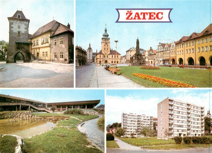 Zatec Saaz CZ Priestertor Ringplatz Rathaus Haus der Kultur Wohnsiedlung Hochhae