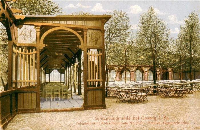 Coswig Sachsen Spitzgrundmuehle Hotel und Sommerfrische Gartenrestaurant Feldpos