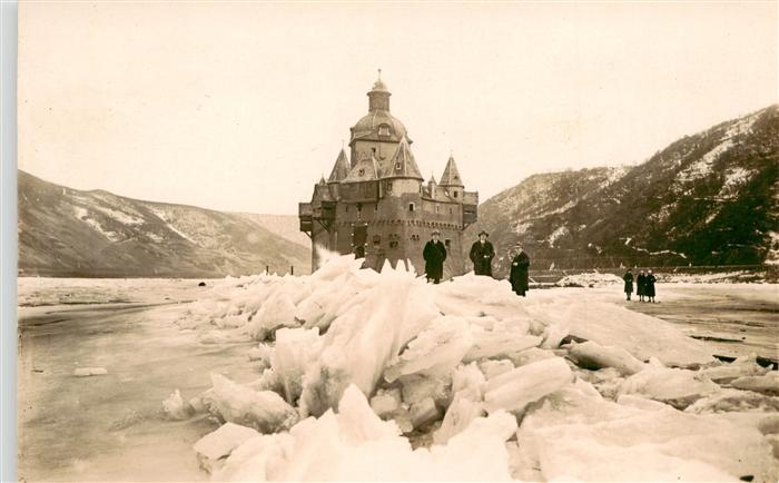 Kaub Caub Rhein Burg Pfalzgrafenstein zugefrorener Rhein