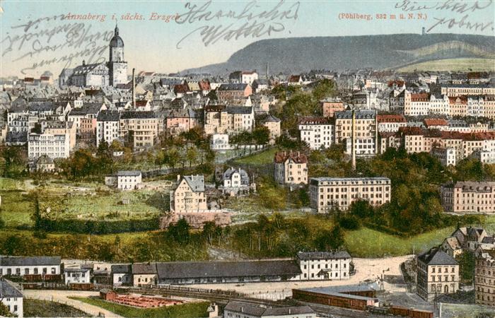 Annaberg -Buchholz Erzgebirge Stadtansicht mit Kirche Blick gegen Poehlberg