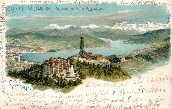 Uetliberg ueetliberg ZH Panorama Zuerichsee Alpenkette Litho