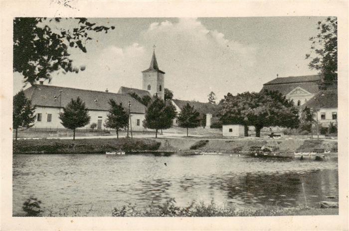 Mysliborice Trebic Trebitsch CZ Partie am Teich Blick zur Kirche