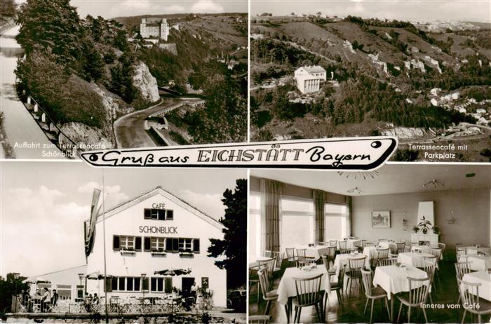 Eichstaett Oberbayern Auffahrt zum Terrassencafé Schoenblick Gastraum