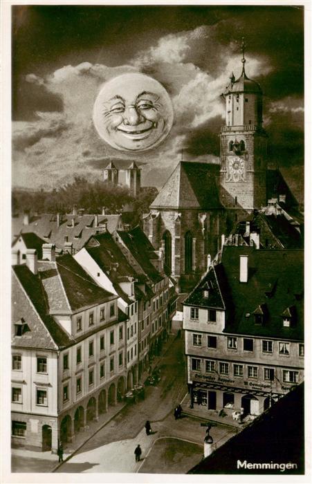 Memmingen Bayern Stadtzentrum Kirche Vollmond Bromsilber