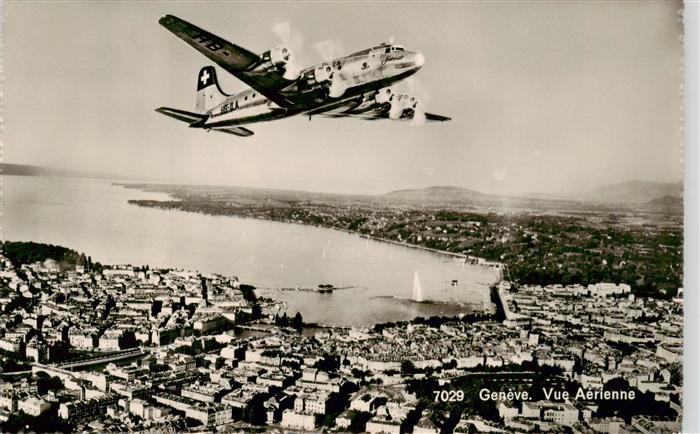 GENEVE Genf GE Vue aérienne Avion Passagierflugzeug Swissair