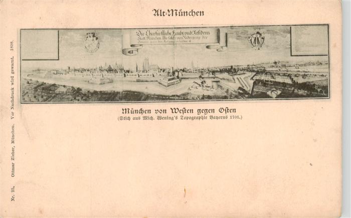 Alt-MueNCHEN Muenchen von Westen gegen Osten Stich aus Rich. Wening's Topographi