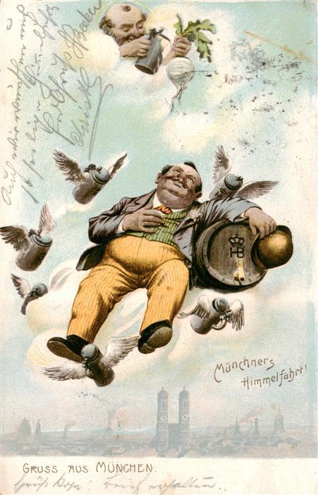 Muenchen Bayern Muenchners Himmelfahrt Karikaturen Kuenstlerkarte