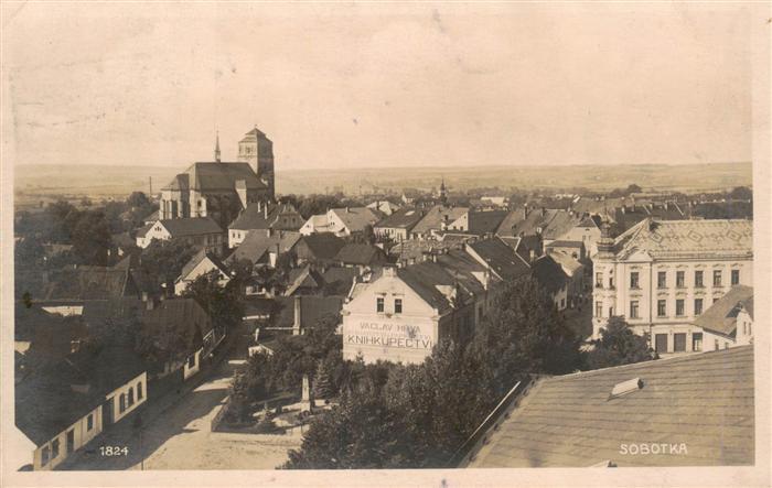 Sobotka CZ Stadtpanorama Blick zur Kirche