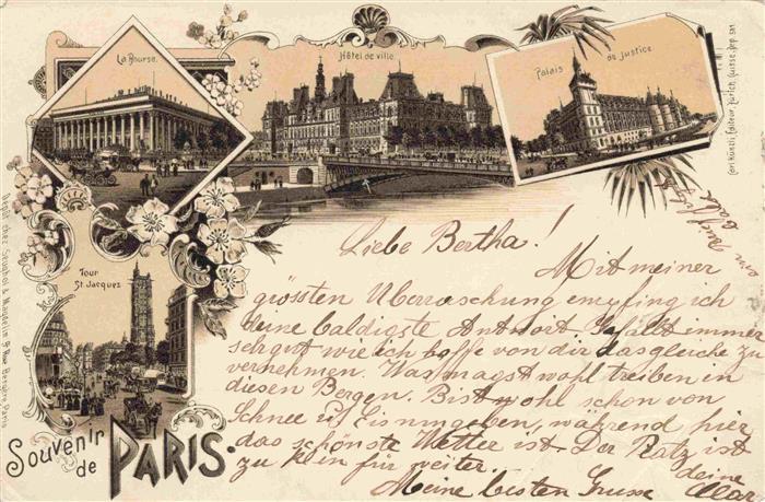 Paris 75 La Bourse Hôtel de Ville Palais de Justice Tour St. Jacques Lithos