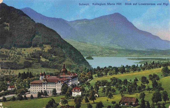 Schwyz SZ Kollegium Maria Hilf Blick auf Lowerzersee und Rigi
