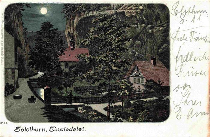Solothurn Soleure SO Einsiedelei im Mondschein Litho