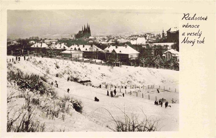 PRAHA Prag Prahy Prague Radostné vánoce a vesely Nový rok Winterpanorama