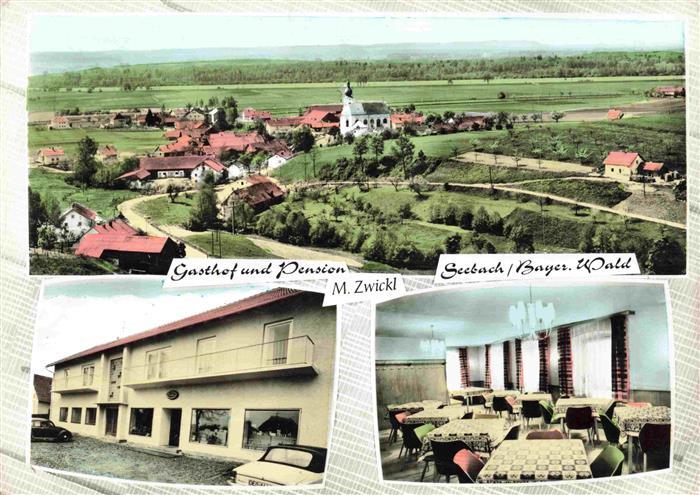 Seebach Bayerischer Wald Niederbayern Panorama Ansicht mit Kirche Gasthof Pensio