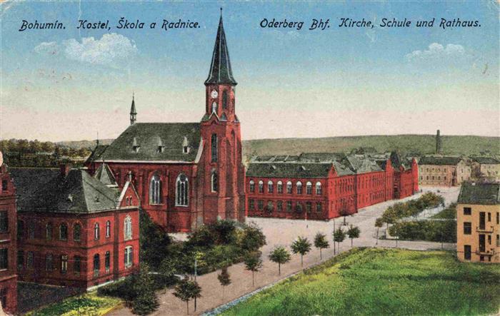 Oderberg Bohumin CZ Bahnhof Kirche Schule und Rathaus
