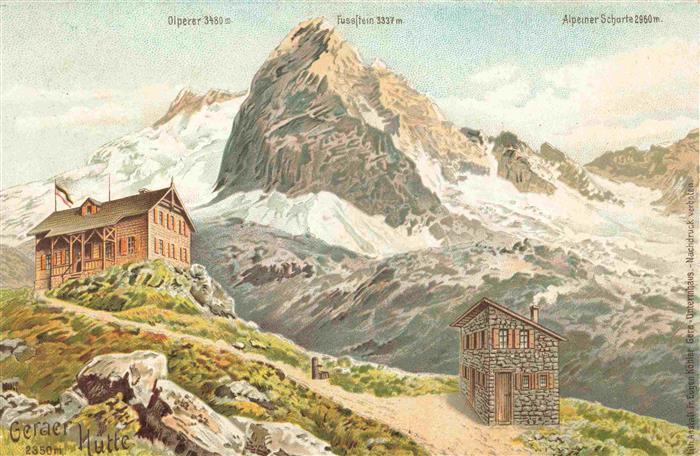 Geraerhuette 2350m Neustift im Stubaital Tirol AT mit Olperer Fusstein Alpeiner