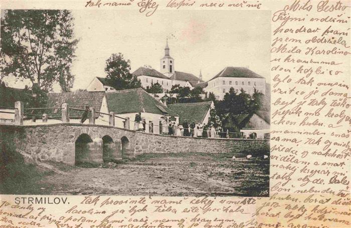 Strmilov Czechia Bruecke mit Kirche