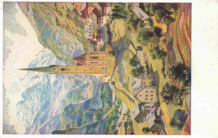 HEILIGENBLUT Kaernten AT Panorama mit Kirche Künstlerkarte