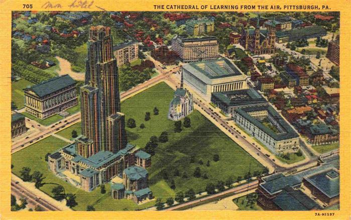 Pittsburgh Pennsylvania USA The Cathedral of Learning from the air Illustration