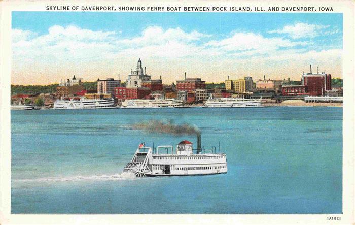Davenport Iowa Skyline of Davenport Ferry Boat between Rock Island Illustration