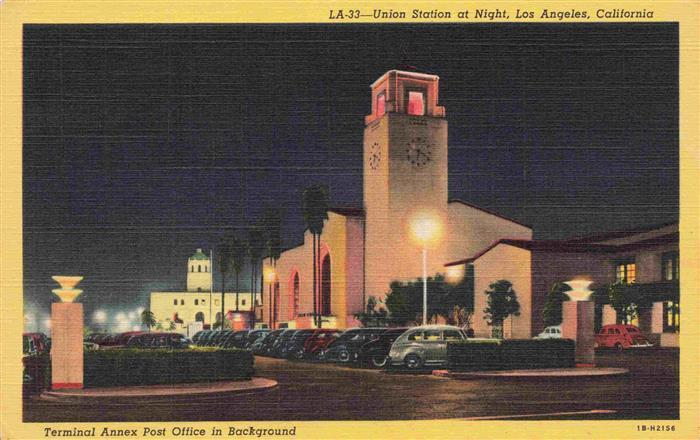 LOS ANGELES California USA Union Station at night Terminal Annex Post Office in