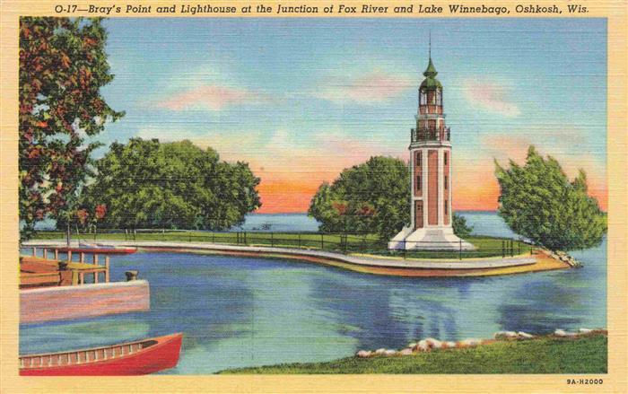Oshkosh Wisconsin USA Bray's Point and Lighthouse at junction of Fox River and L
