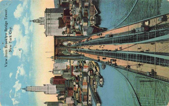NEW YORK City USA View from Brooklyn Bridge Tower Illustration